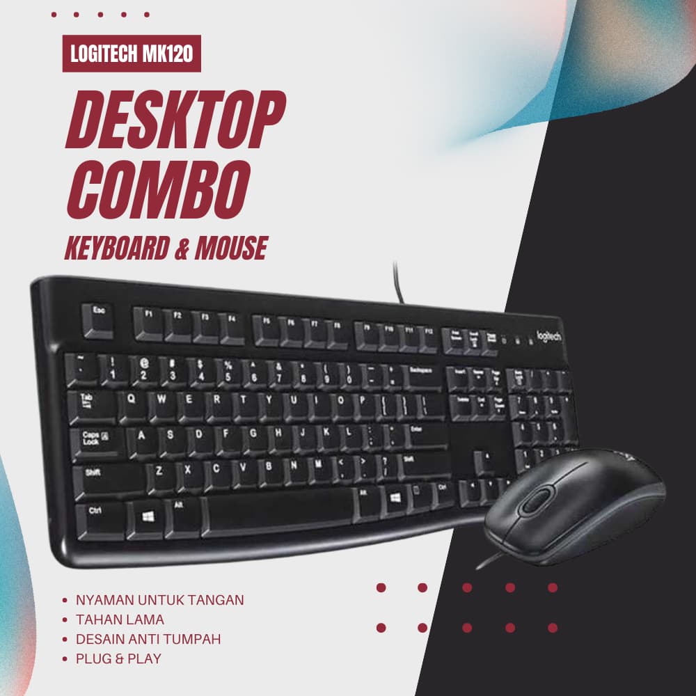 Desktop Combo Keyboard dan Mouse - Logitech Set Keyboard Mouse Wired USB Ergonomic - MK120 KY0SBK_HITAM Desktop Combo Keyboard dan Mouse - Logitech Set Keyboard Mouse Wired USB Ergonomic - MK120 KY0SBK_HITAM
