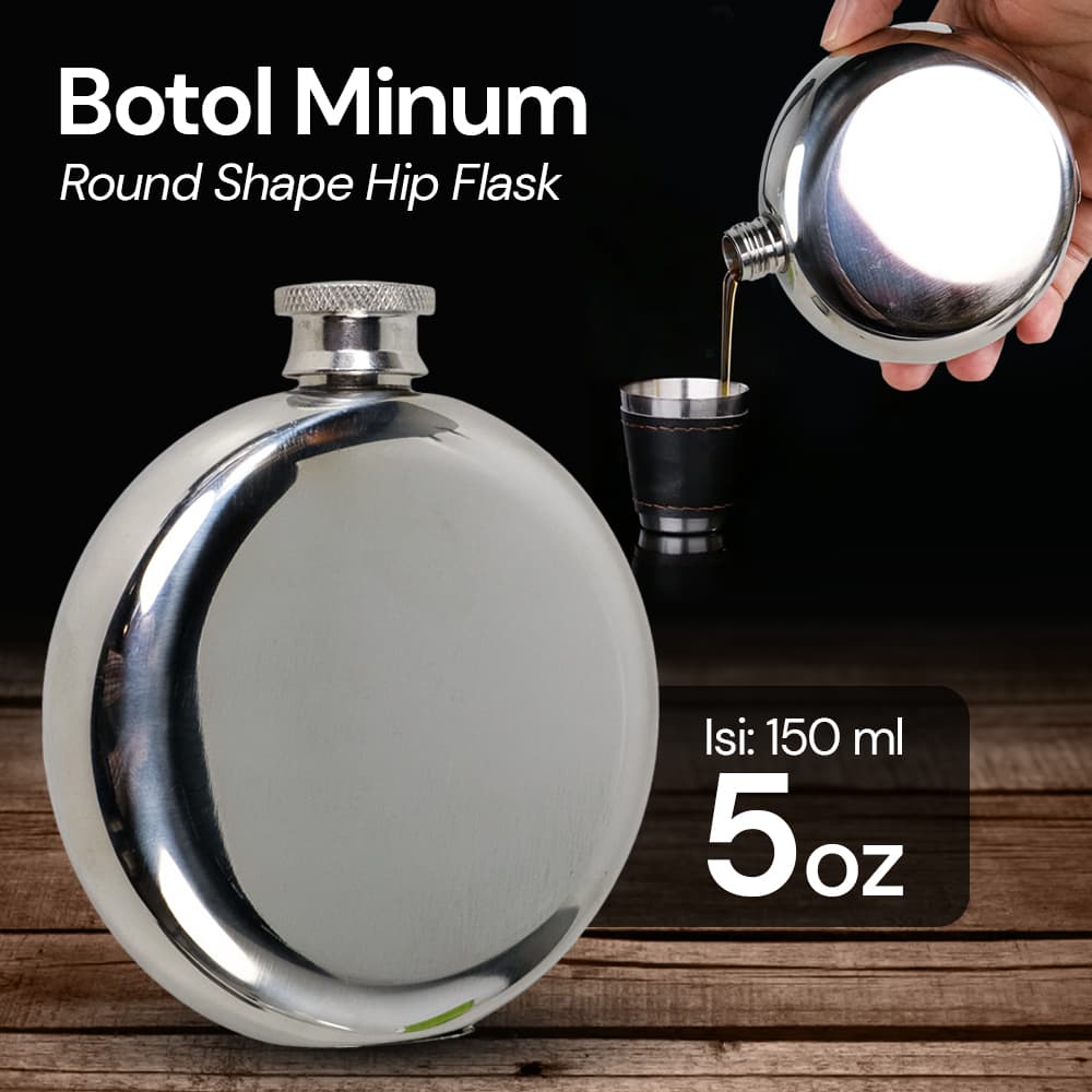 Botol Minum Wine Bir Hip Flask Round Shape Stainless Steel 201 5oz