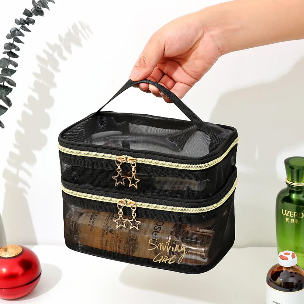 Tas Make Up Kosmetik Double Layer Mesh 20.5x13x14cm