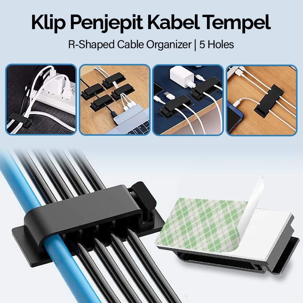 Klip Penjepit Kabel Tempel R-Shaped Cable Organizer 5 Holes