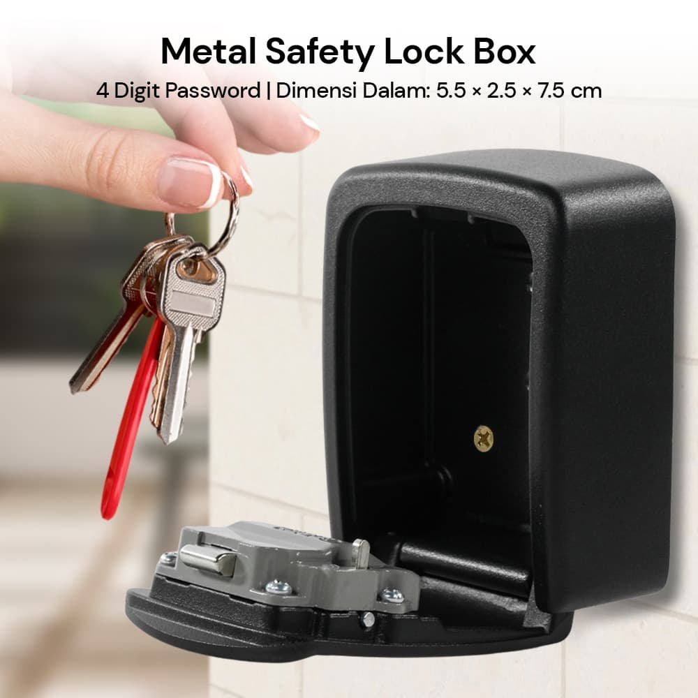 Kotak Brankas Safety Lock Box Metal 4 Digit Password Tipe Dinding