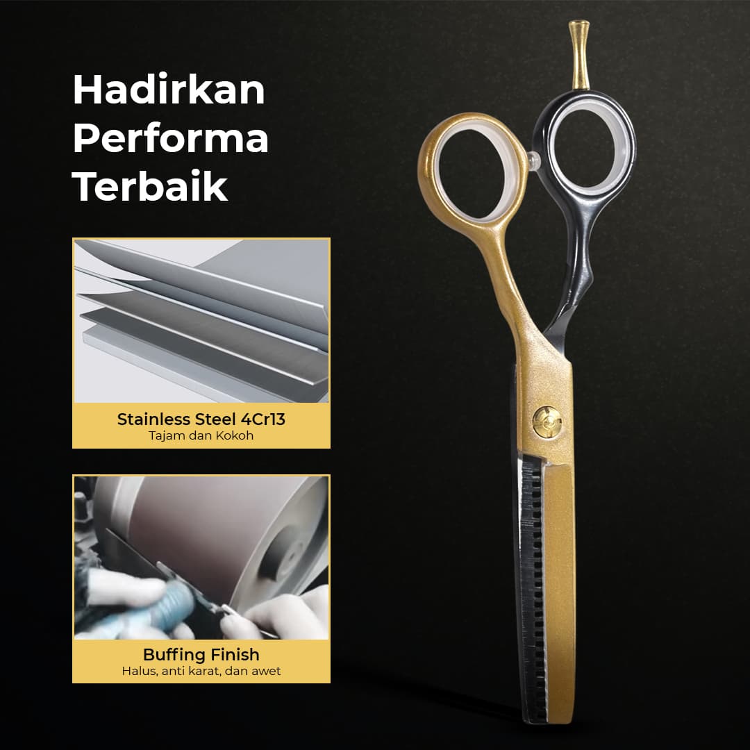Gunting Rambut Lurus Sasak Buffing Stainless Steel 4Cr13