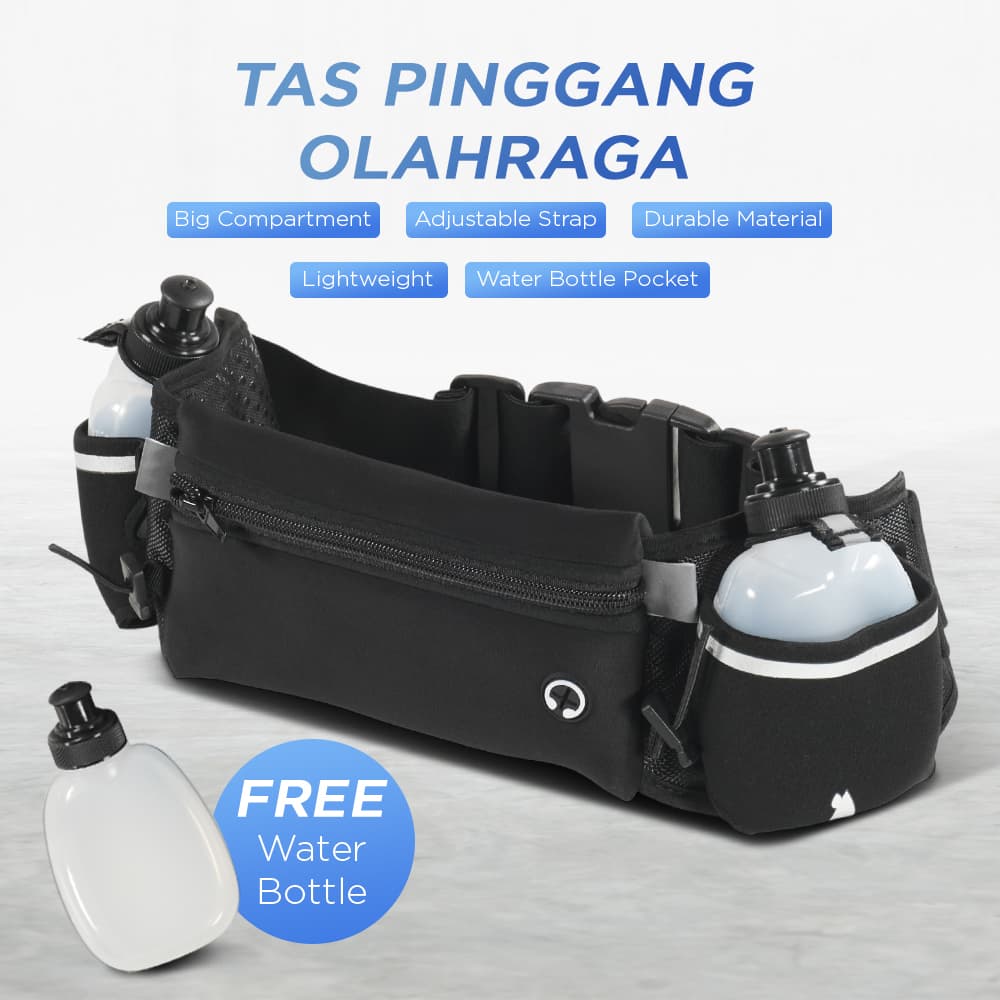 Tas Pinggang Olahraga Lari dengan 2 Botol Running Waist Bag