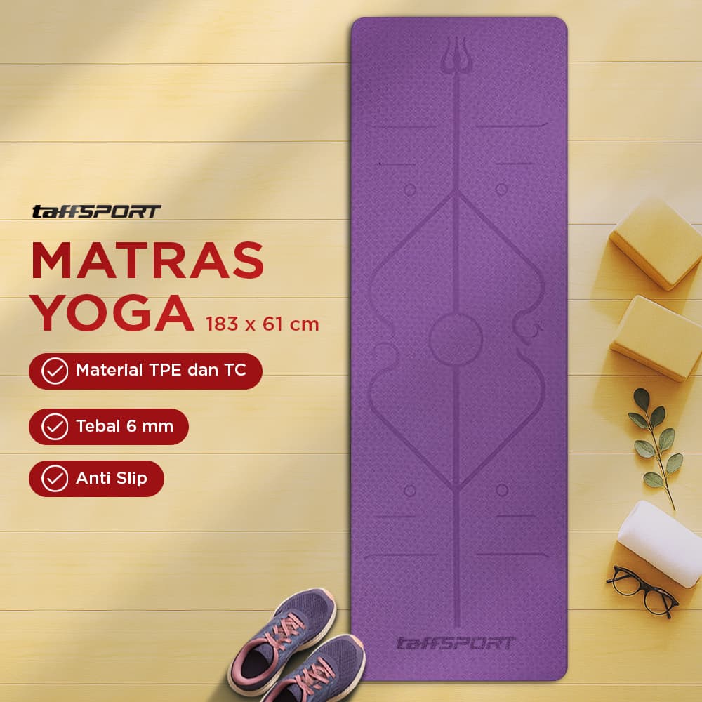 Matras Yoga Mat 6mm Karpet Workout Anti Slip TPE 183x61cm - TaffSPORT Matras Yoga Mat Lipat Karpet Workout Anti Slip TPE 183x61cm - PROlite 60 SE01PP_UNGU Matras Yoga Mat 6mm Karpet Workout Anti Slip TPE 183x61cm - TaffSPORT Matras Yoga Mat Lipat Karpet Workout Anti Slip TPE 183x61cm - PROlite 60 SE01PP_UNGU