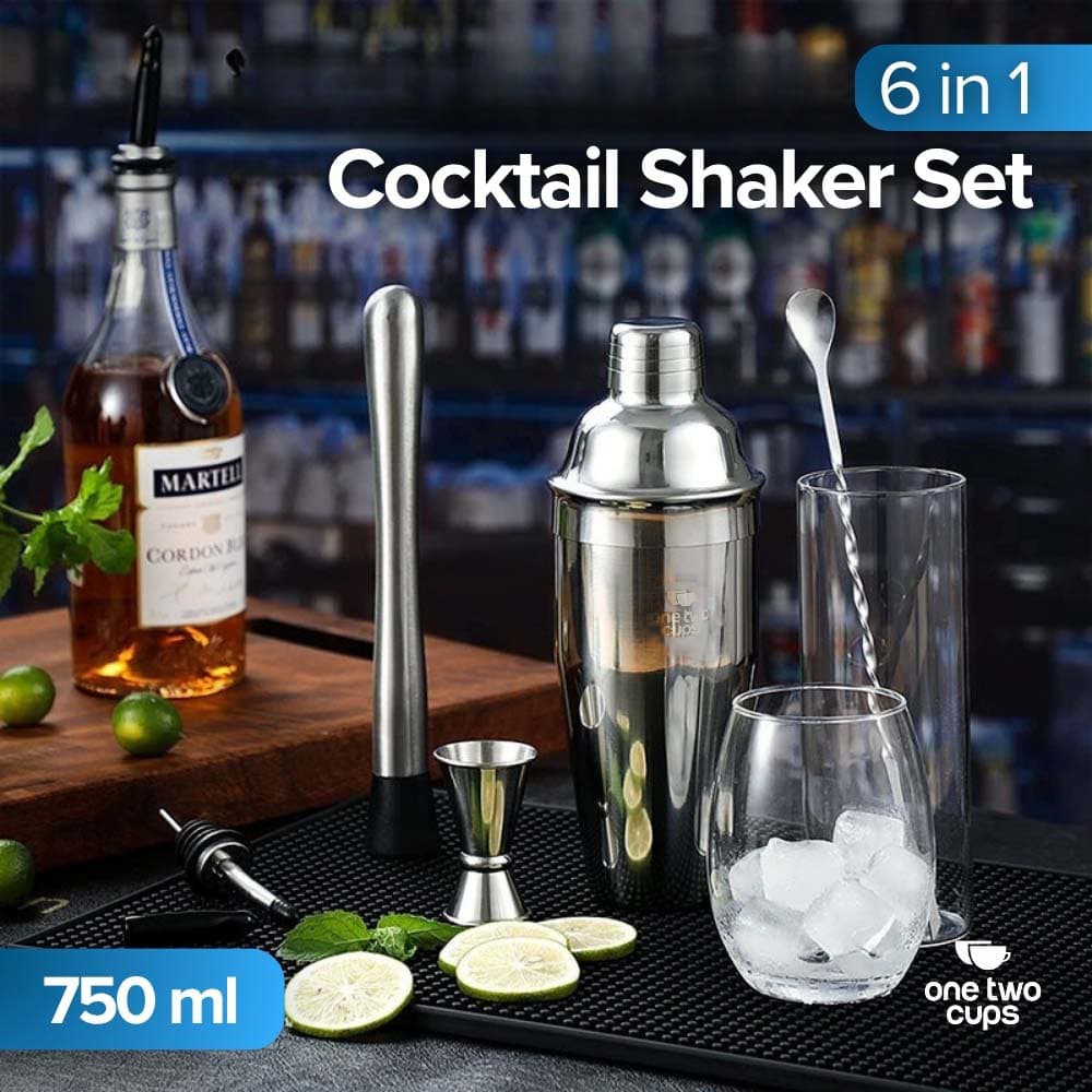 6in1 Bartender Cocktail Shaker Jigger Bar Spoon 750ml