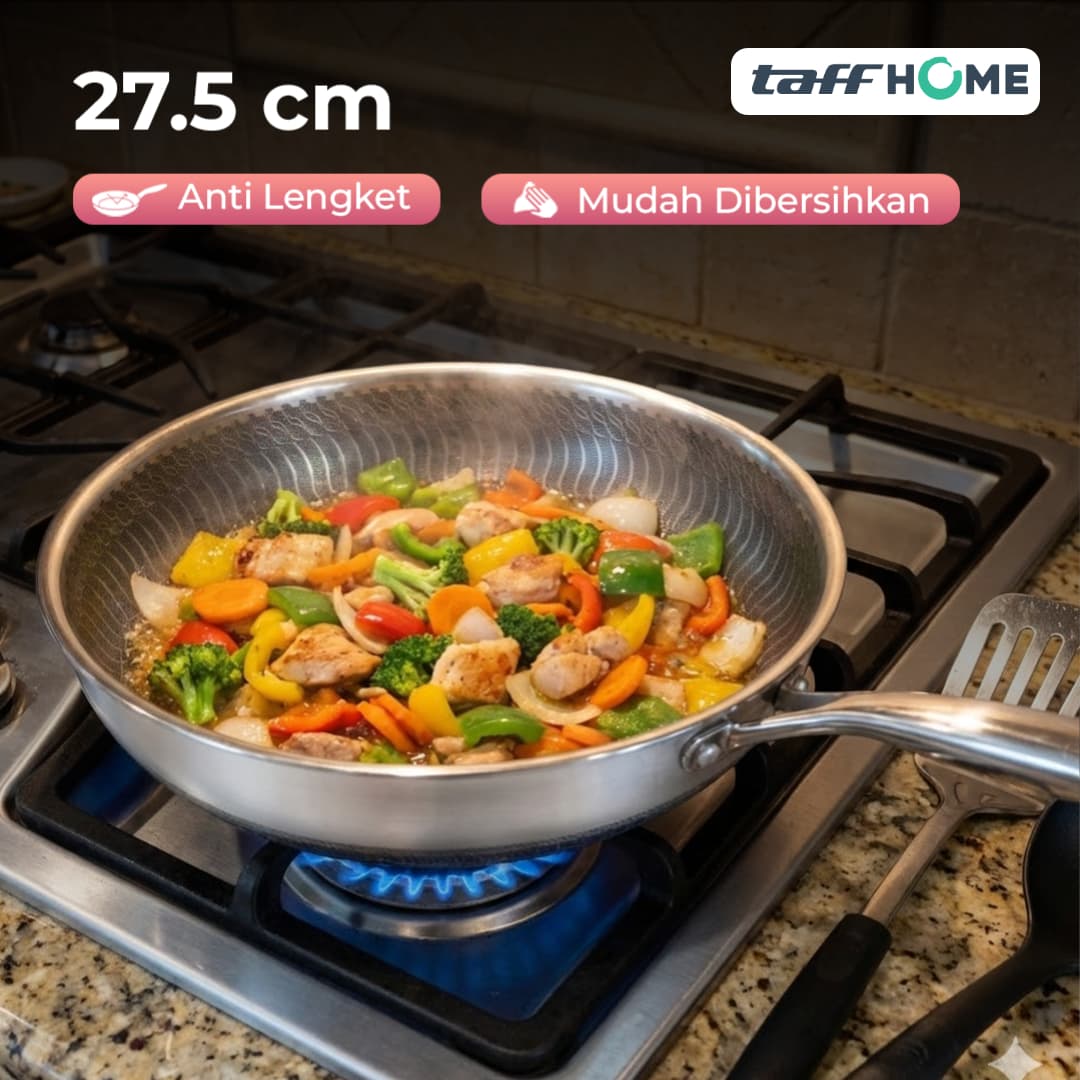 Wajan Penggorengan Frying Pan Stainless Steel Anti Lengket - TaffHOME Wajan Penggorengan Stainless Steel Anti Lengket Frying Pan - 316 HXSPSV_27.5CM_SILVER Wajan Penggorengan Frying Pan Stainless Steel Anti Lengket - TaffHOME Wajan Penggorengan Stainless Steel Anti Lengket Frying Pan - 316 HXSPSV_27.5CM_SILVER