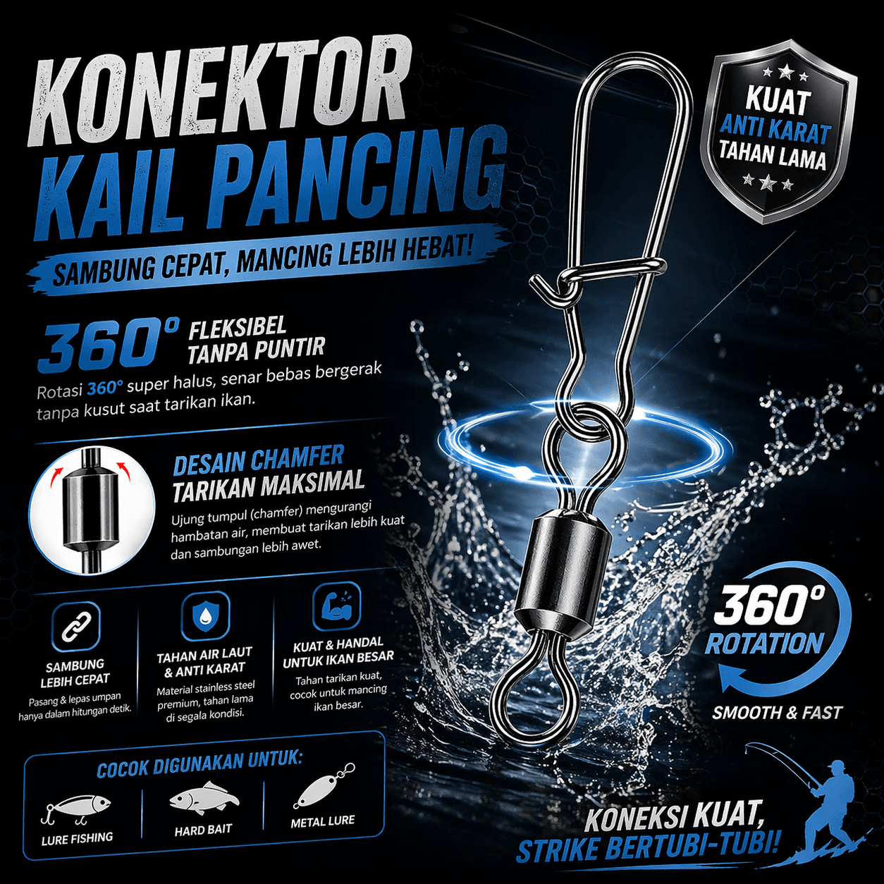 Konektor Kail Pancing Snap Swivel Fishing Hook 26mm 10 PCS