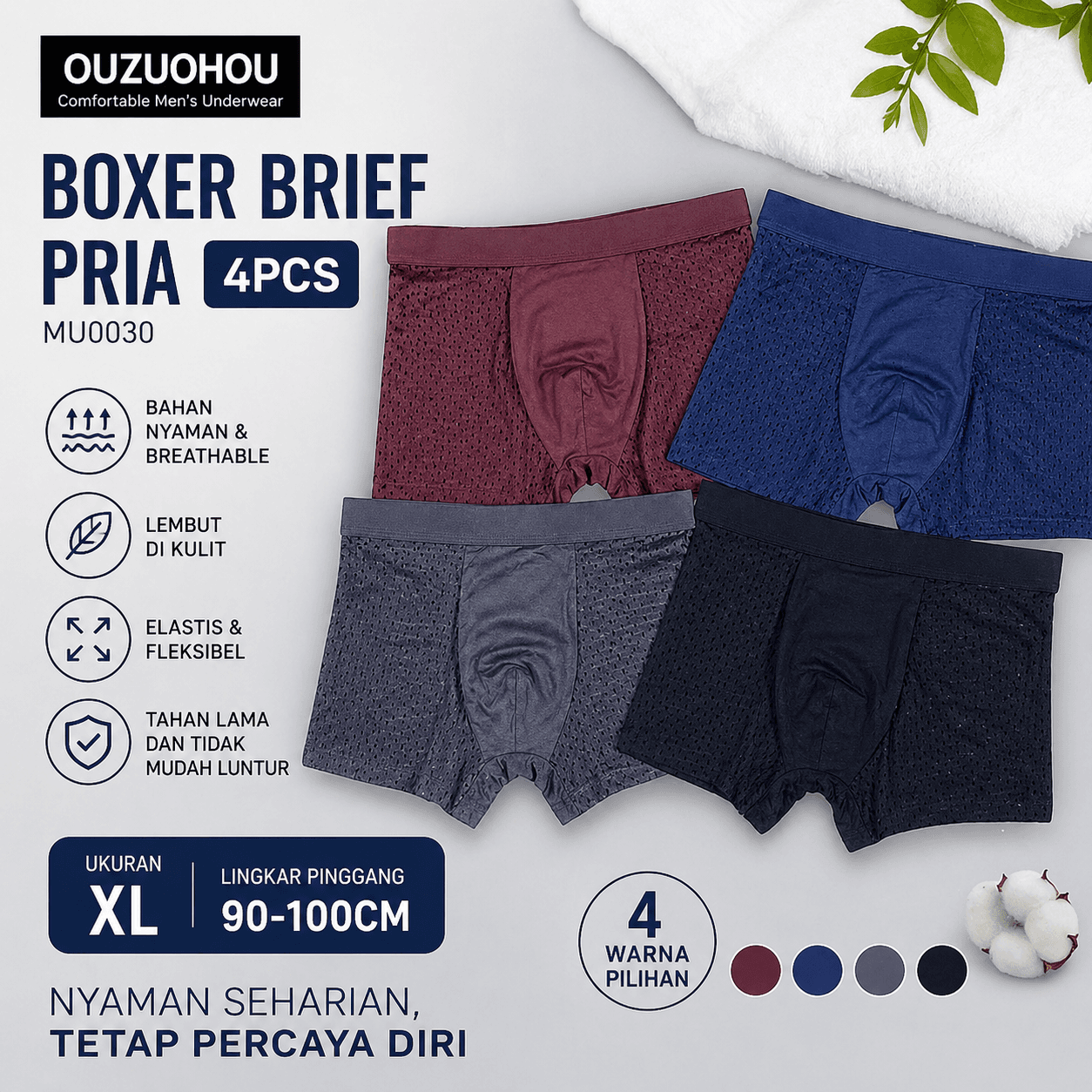 Celana Dalam Boxer Brief Pria 4PCS - OUZUOHOU Celana Dalam Boxer Brief Pria 4PCS - MU0030 PK7DMC_MULTI_WARNA_XL Celana Dalam Boxer Brief Pria 4PCS - OUZUOHOU Celana Dalam Boxer Brief Pria 4PCS - MU0030 PK7DMC_MULTI_WARNA_XL
