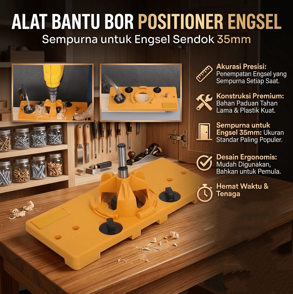 Alat Bantu Bor Hinge Jig Drill Guide Woodworking Positioner 35mm