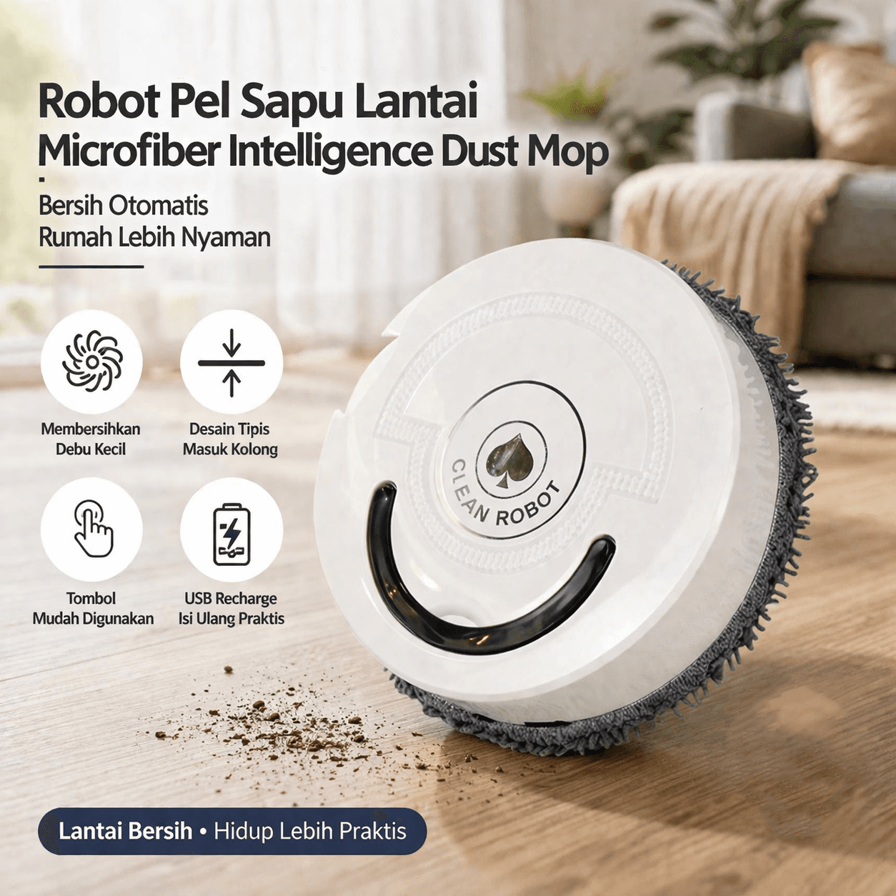 Robot Pel Sapu Lantai Microfiber Intelligence Dust Mop - CLEAM Robot Pel Sapu Lantai Microfiber Intelligence Dust Mop - TDJ-08 HR88WH_PUTIH Robot Pel Sapu Lantai Microfiber Intelligence Dust Mop - CLEAM Robot Pel Sapu Lantai Microfiber Intelligence Dust Mop - TDJ-08 HR88WH_PUTIH