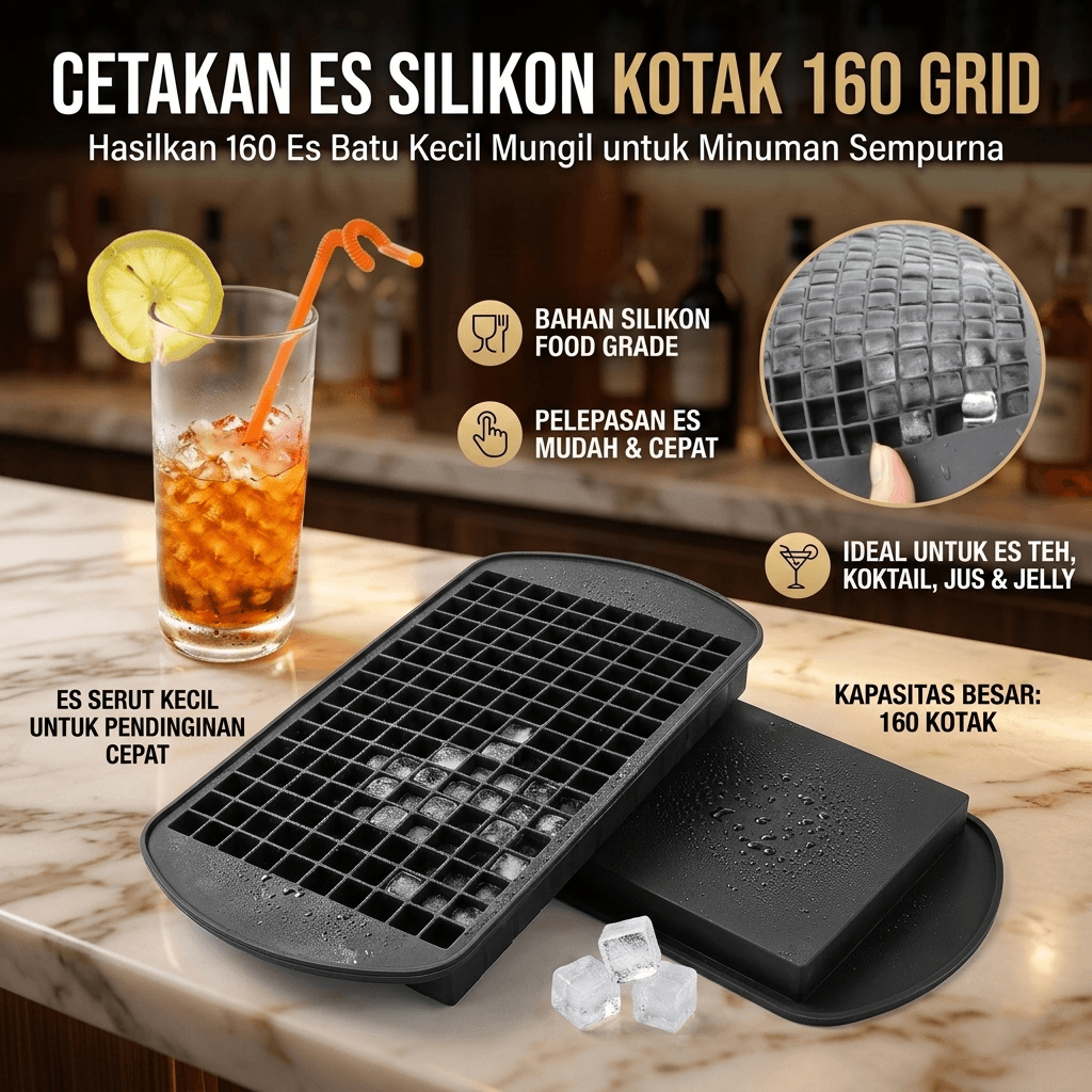 Cetakan Es Batu Silikon Kotak 160 Grid Ice Cube Tray