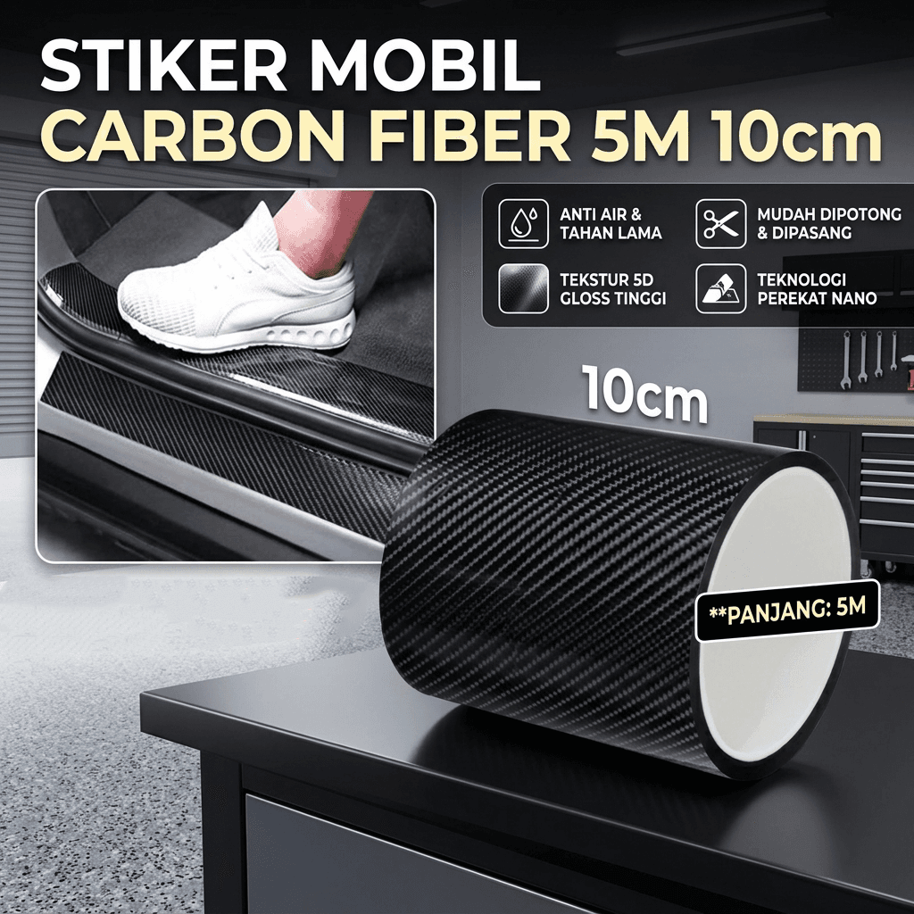 Stiker Pelindung Mobil Carbon Fiber Car Wrap Film Vinyl 5M