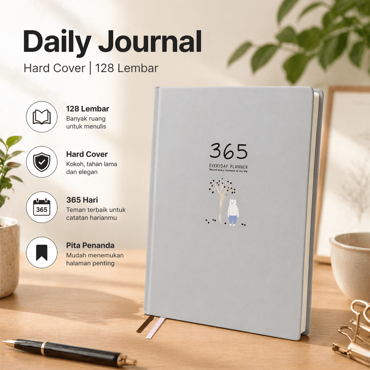Buku Diary 365 Hari Daily Journal Hard Cover 128 Lembar