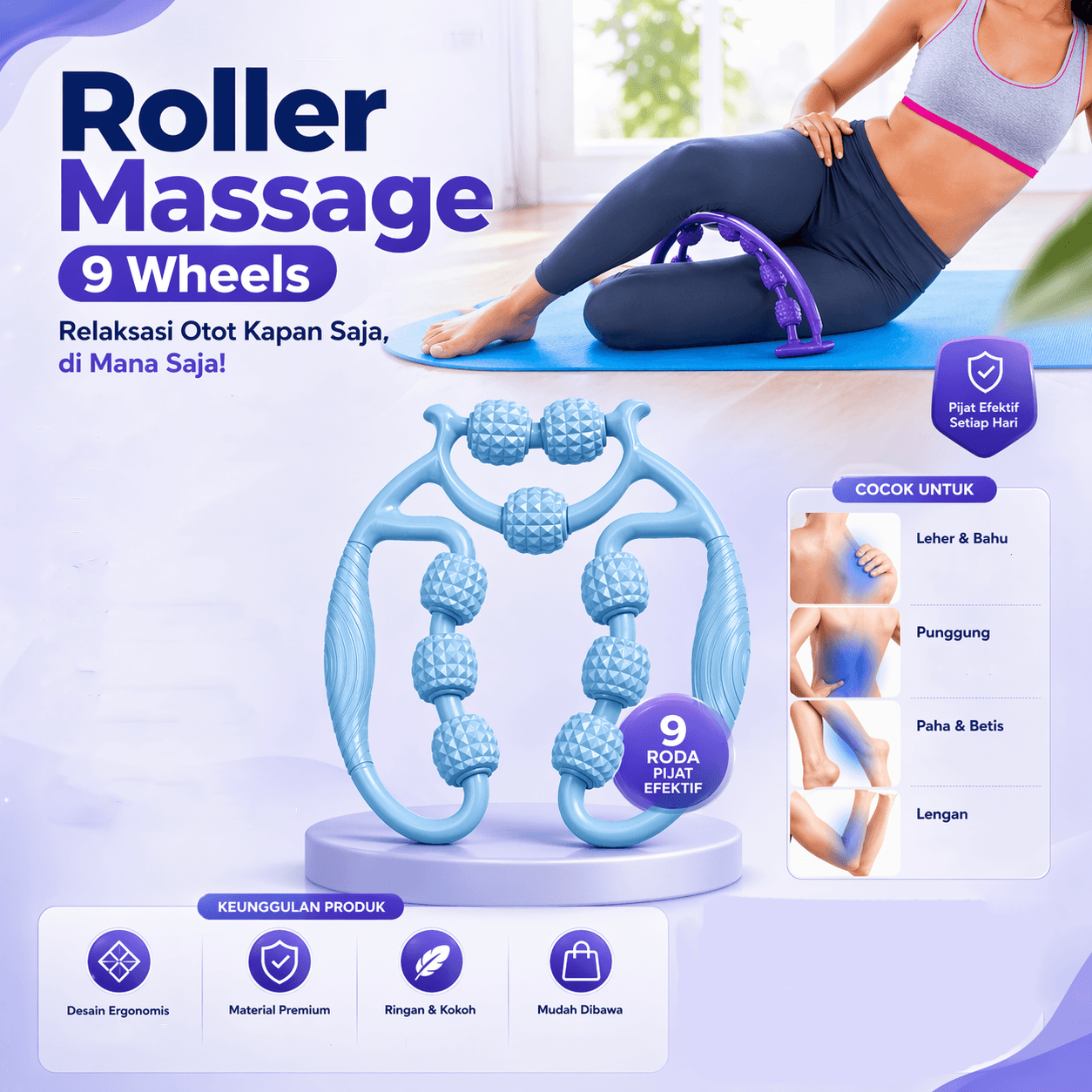 Fascia Muscle Hand Roller Massage Tool 9 Wheels Hand Held