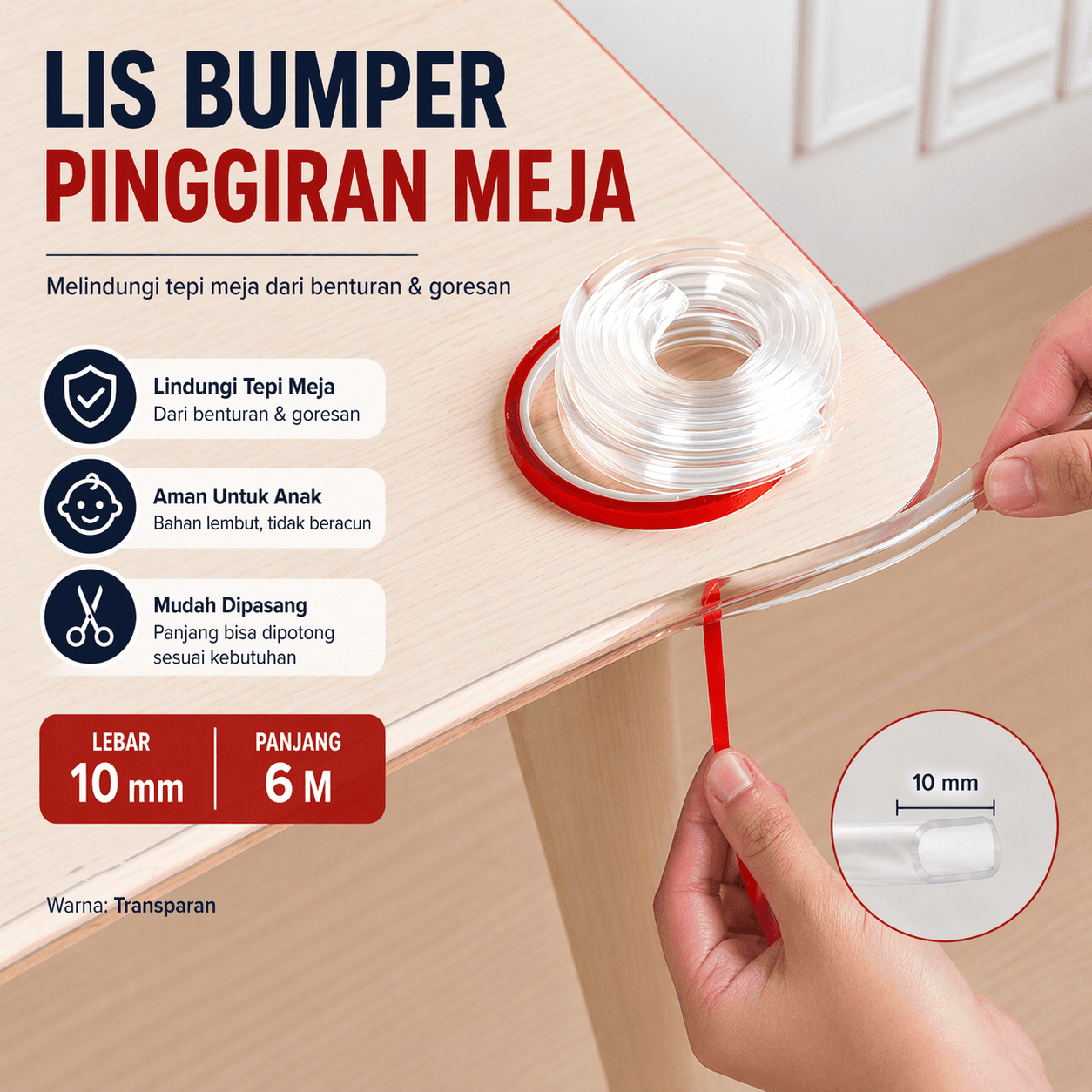 Lis Bumper Strip Pinggiran Meja Edge Corner Guard 10mmx6M