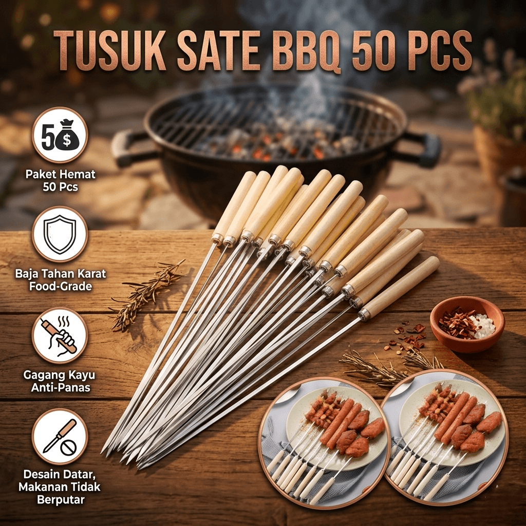 Alat Tusuk Sate Barbeque Stainless Steel Reusable 50 PCS - TaffHOME Alat Tusuk Sate Barbeque Stainless Steel Reusable 50 PCS - Miao-478 HABVXX_MULTI_WARNA Alat Tusuk Sate Barbeque Stainless Steel Reusable 50 PCS - TaffHOME Alat Tusuk Sate Barbeque Stainless Steel Reusable 50 PCS - Miao-478 HABVXX_MULTI_WARNA