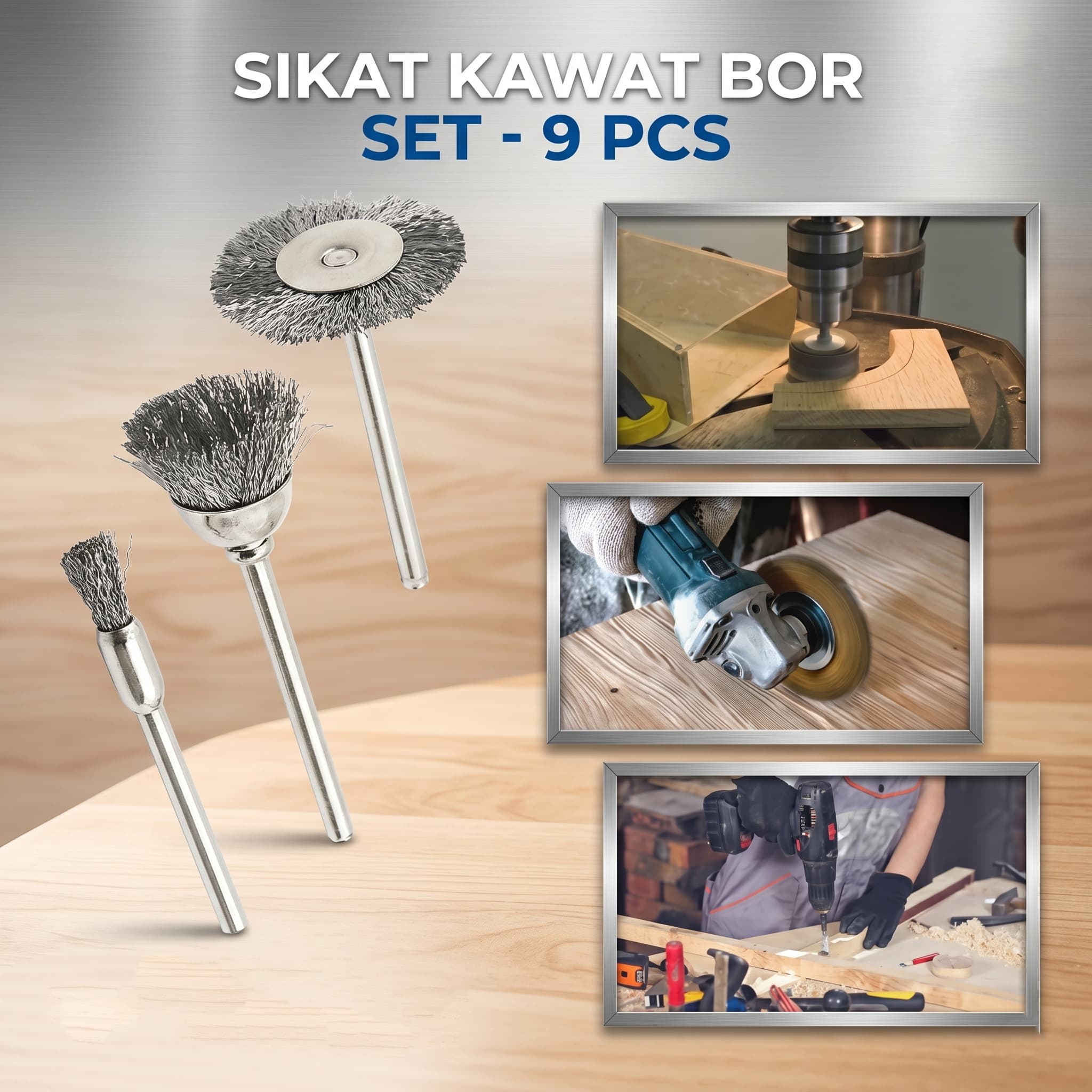 Sikat Kawat Bor Listrik Wire Grinder Brush Polishing 9 PCS