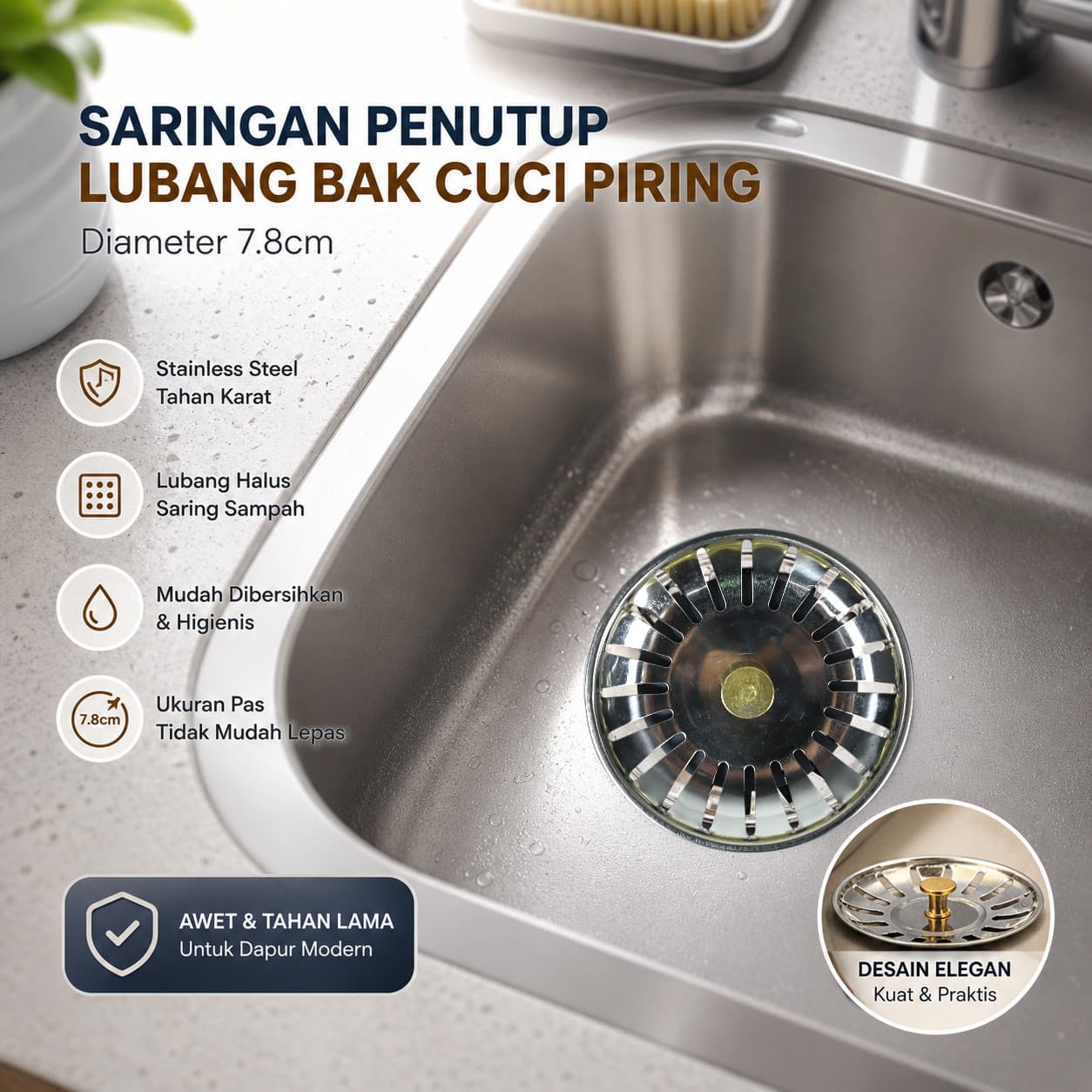 Saringan Penutup Lubang Bak Cuci Piring Diameter 7.8cm - TaffHOME Saringan Penutup Lubang Bak Cuci Piring Diameter 7.8cm - M128 HXA0SV_SILVER Saringan Penutup Lubang Bak Cuci Piring Diameter 7.8cm - TaffHOME Saringan Penutup Lubang Bak Cuci Piring Diameter 7.8cm - M128 HXA0SV_SILVER