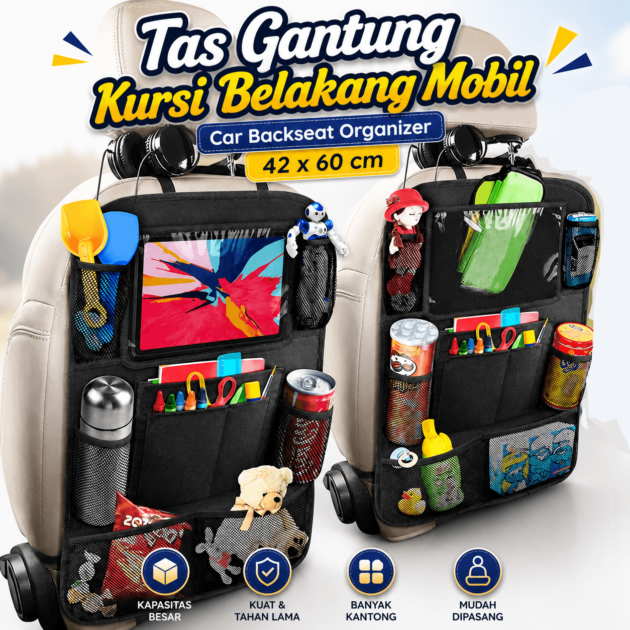 Tas Gantung Kursi Belakang Mobil Car Backseat Organizer 42x60cm