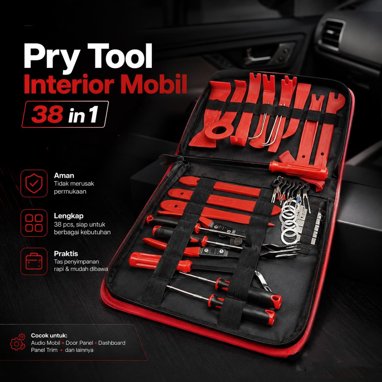 Set Alat Reparasi Dashboard Mobil Trim Removal Tool 38in1 - LARATH Pry Tool Alat Reparasi Dashboard Mobil Trim Removal Tool 38in1 - LTR38 RS1ORE_MERAH Set Alat Reparasi Dashboard Mobil Trim Removal Tool 38in1 - LARATH Pry Tool Alat Reparasi Dashboard Mobil Trim Removal Tool 38in1 - LTR38 RS1ORE_MERAH