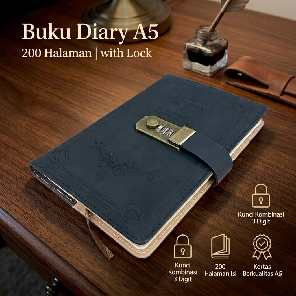 Buku Diary Notebook Catatan Jurnal A5 200 Halaman with Lock