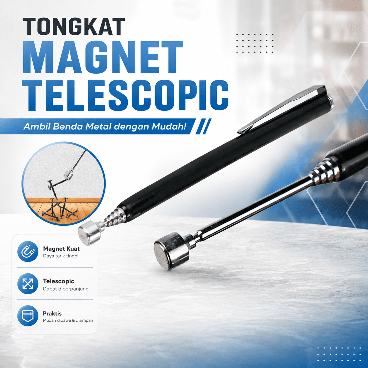 Tongkat Telescopic Magnet Pick Up Tool Rod Stick
