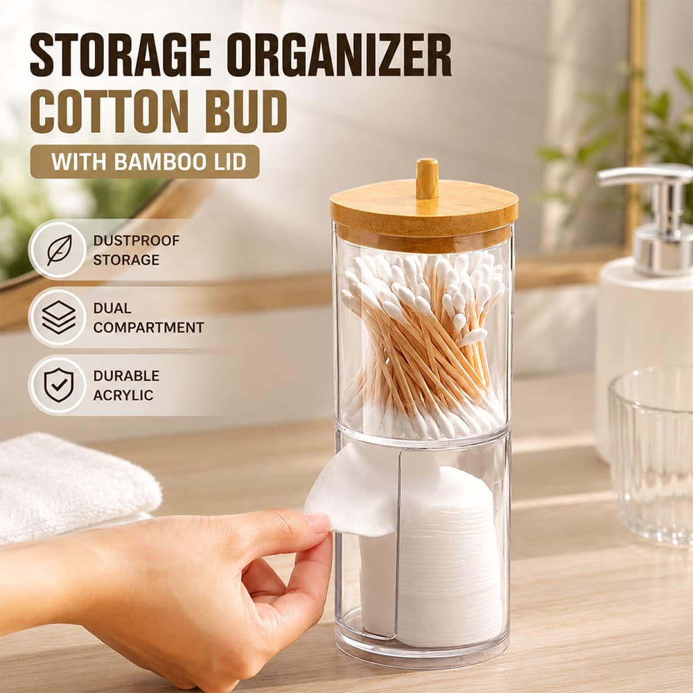 Storage Organizer Cotton Bud with Bamboo Lid - Dozzlor Storage Organizer Cotton Bud with Bamboo Lid - DO01 MU01TP_TRANSPARAN Storage Organizer Cotton Bud with Bamboo Lid - Dozzlor Storage Organizer Cotton Bud with Bamboo Lid - DO01 MU01TP_TRANSPARAN