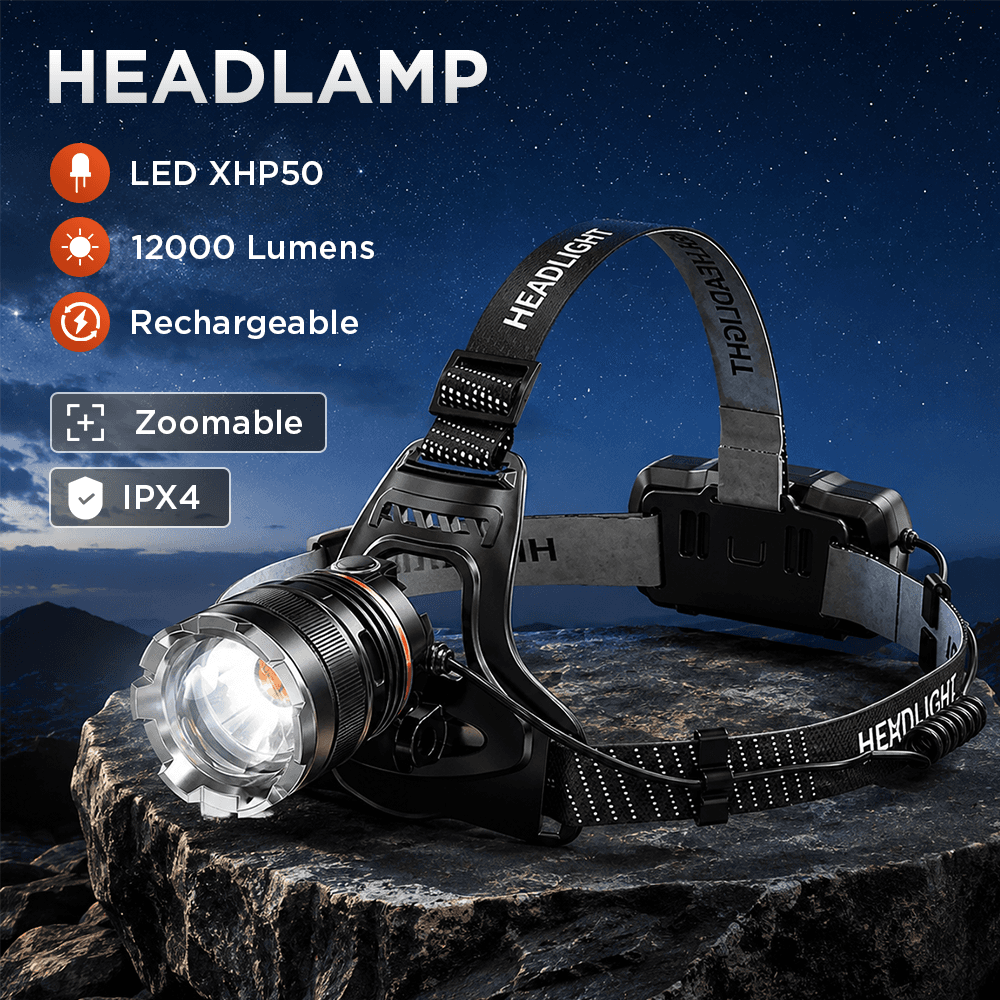 Senter Kepala Headlamp LED XHP50 Rechargeable IPX4 20W - XIWANG Senter Kepala Headlamp LED XHP50 IPX4 12000 Lumens - HP35 FL0DBK_HITAM Senter Kepala Headlamp LED XHP50 Rechargeable IPX4 20W - XIWANG Senter Kepala Headlamp LED XHP50 IPX4 12000 Lumens - HP35 FL0DBK_HITAM