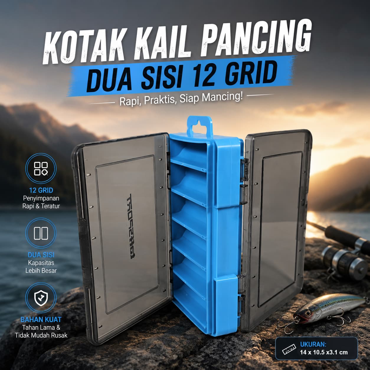 Kotak Perkakas Kail Pancing Tackle Box Double Side 12 Grid