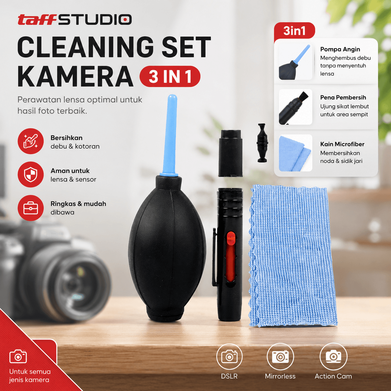Cleaning Set Kamera 3 in 1 Lens Cleaner Blower