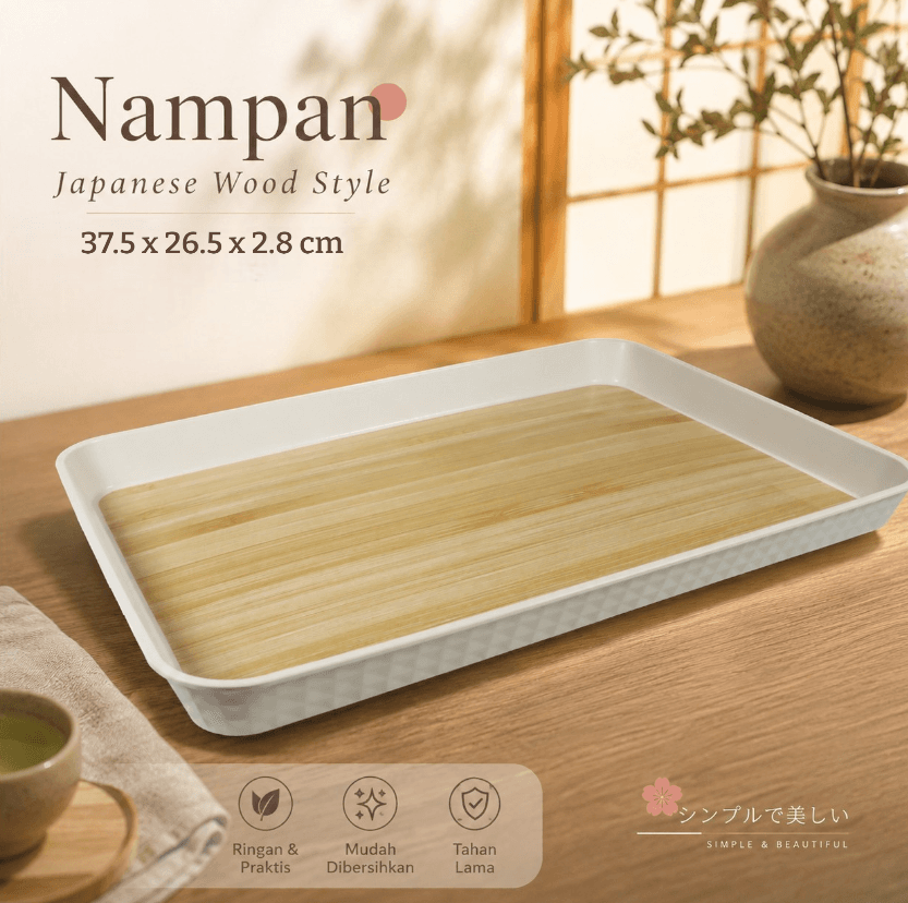 Nampan Gelas Teh Kopi Gaya Jepang Tatakan Cangkir Minum Plastik Kayu - TaffHOME Tea Tray Japanese Wood Style Nampan Plastik Tatakan Gelas Teh - BD027 HKLOWH_37.5X26.5X2.8CM_PUTIH Nampan Gelas Teh Kopi Gaya Jepang Tatakan Cangkir Minum Plastik Kayu - TaffHOME Tea Tray Japanese Wood Style Nampan Plastik Tatakan Gelas Teh - BD027 HKLOWH_37.5X26.5X2.8CM_PUTIH