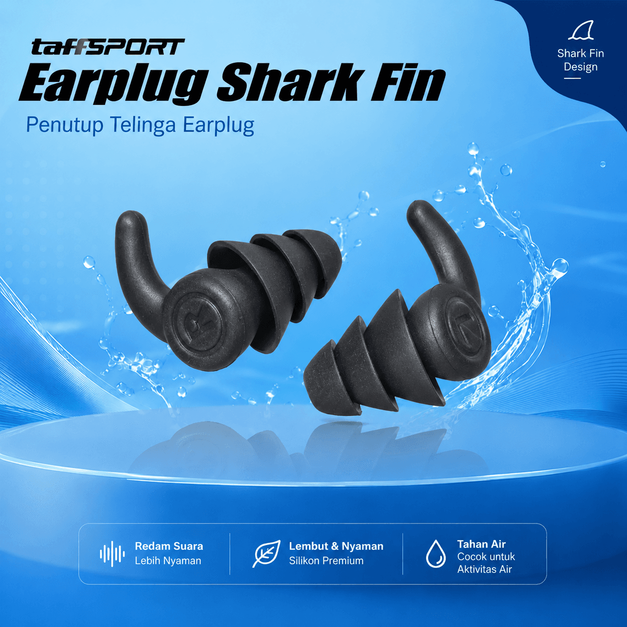 Penutup Telinga Earplug Shark Fin Waterproof Silicone