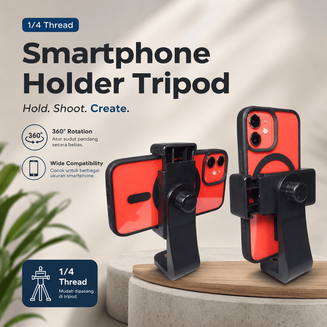 Smartphone Clamp Bracket Holder Mount Tripod Monopod