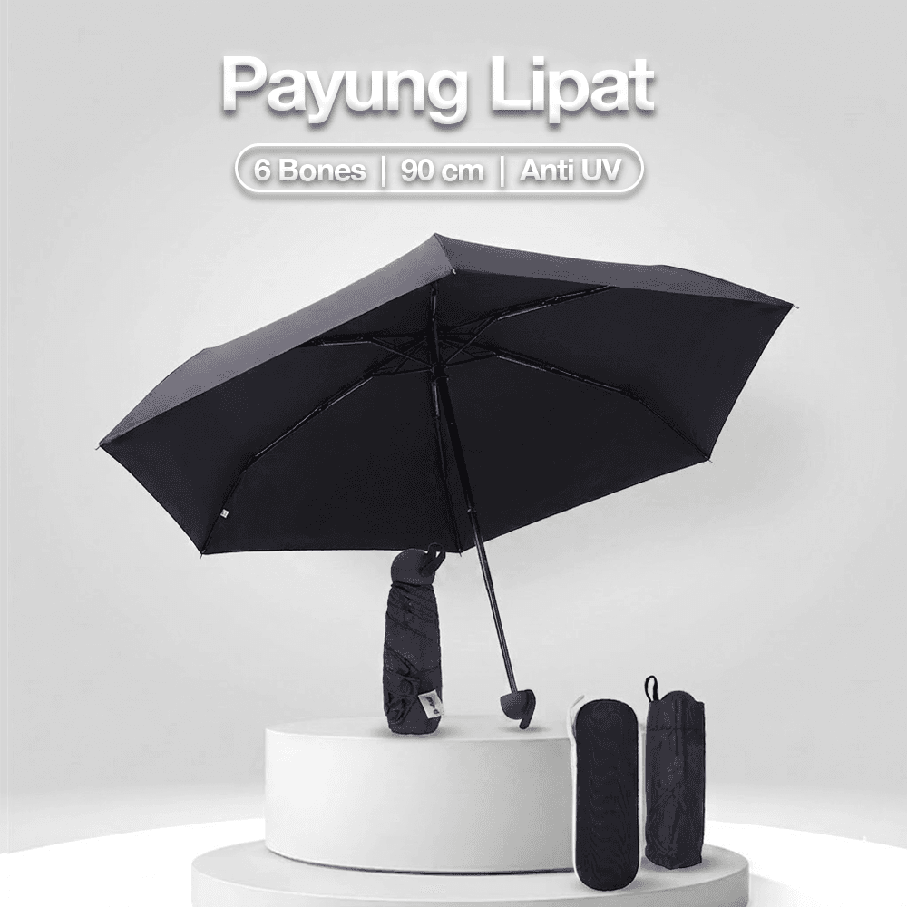 Payung Lipat Vinyl Umbrella Waterproof Anti UV UPF 50+ 6 Bone