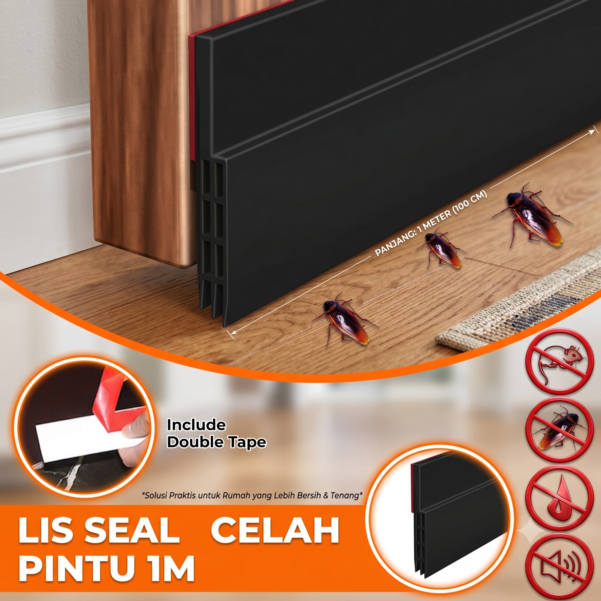 Lis Penutup Celah Pintu Penghalang Debu Door Bottom Seal 1M
