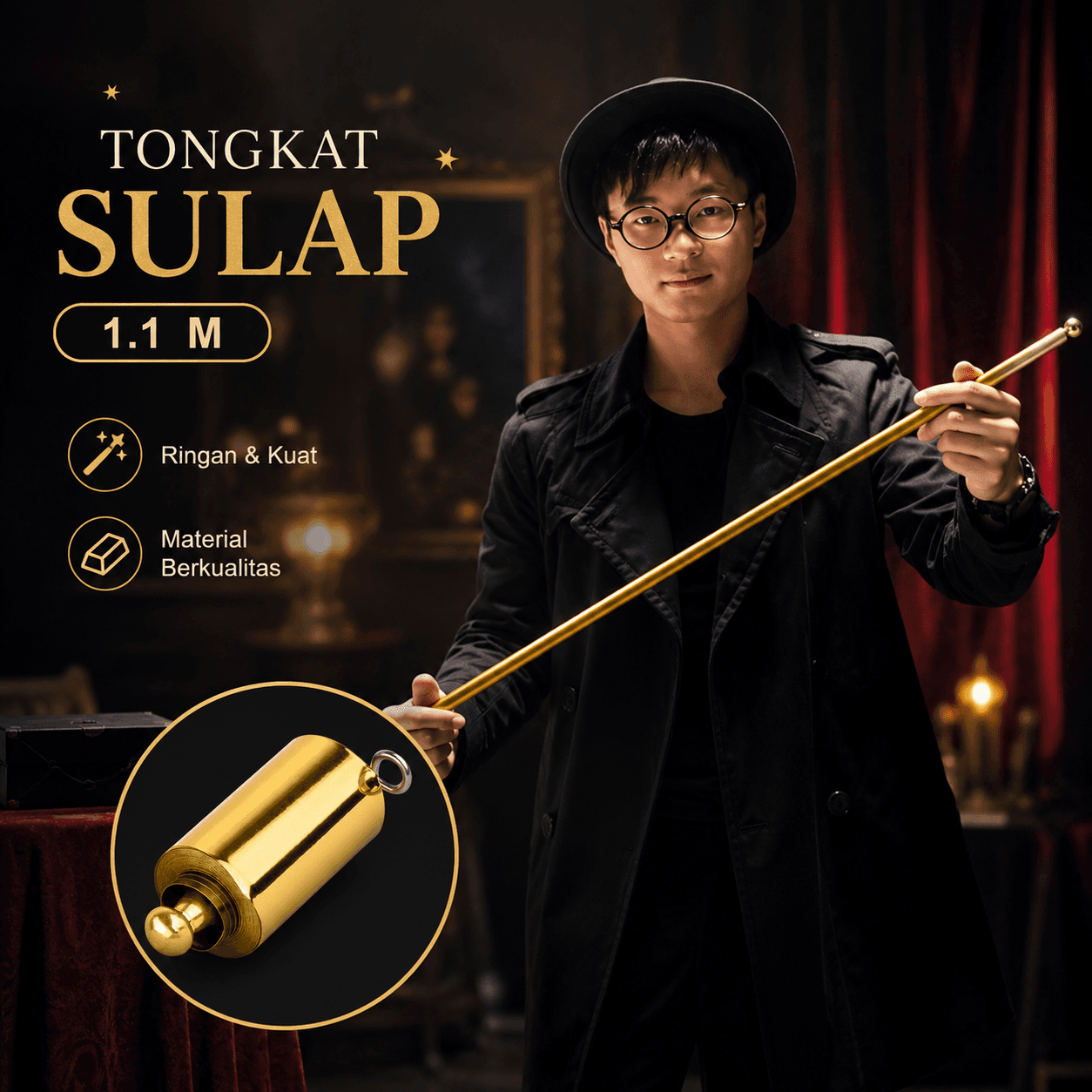 Tongkat Sulap Retractable Metal Magic Trick
