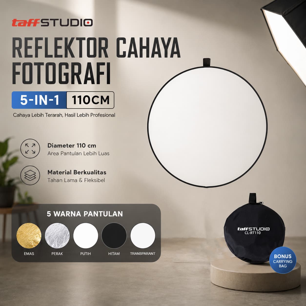 Reflektor Cahaya Fotografi Studio 5in1 Diffuser 110cm