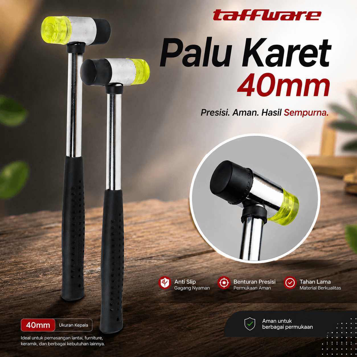 Palu Karet Mini Double Face Rubber Hammer Mallet - Taffware Palu Karet Mini Double Face Rubber Hammer Mallet - YA-30 OT5GBK_40_MM_HITAM Palu Karet Mini Double Face Rubber Hammer Mallet - Taffware Palu Karet Mini Double Face Rubber Hammer Mallet - YA-30 OT5GBK_40_MM_HITAM