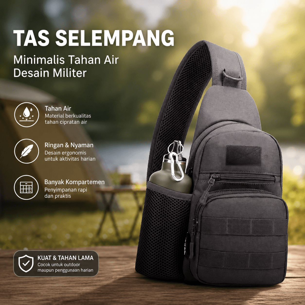 Tas Selempang Crossbody Bag Minimalis Tahan Air Desain Militer - Tas Selempang Crossbody Bag Minimalis Tahan Air Desain Militer - 0702 BG18BK_HITAM Tas Selempang Crossbody Bag Minimalis Tahan Air Desain Militer - Tas Selempang Crossbody Bag Minimalis Tahan Air Desain Militer - 0702 BG18BK_HITAM
