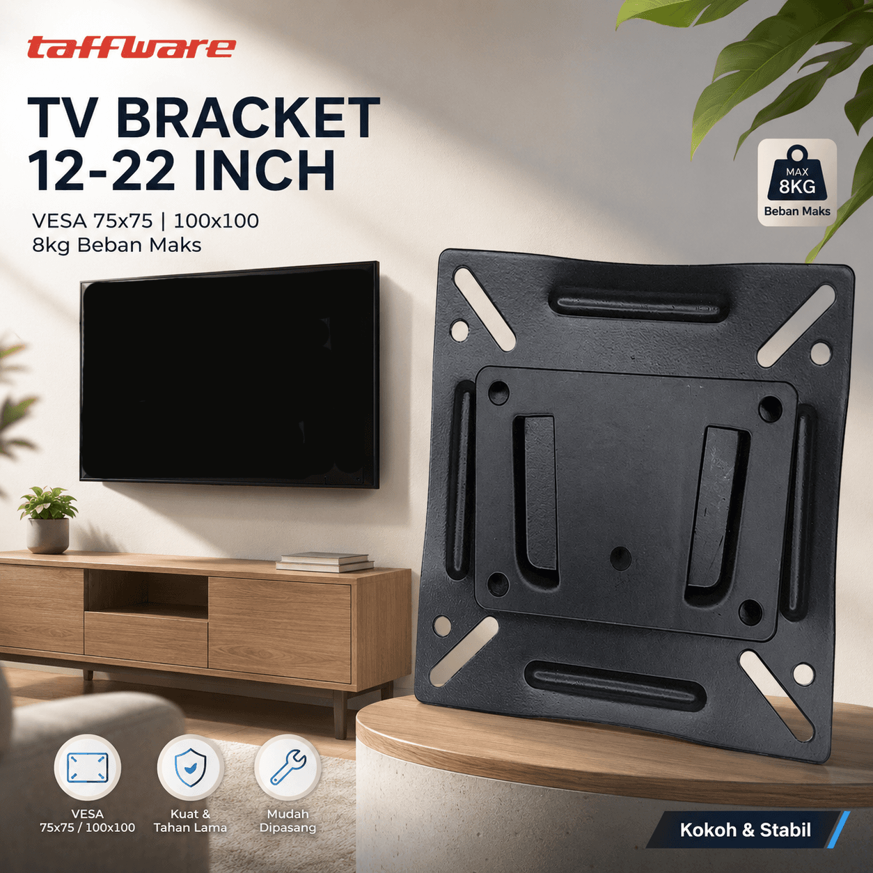 Bracket TV Dinding Universal 12-22 Inch VESA 75x75mm 100x100mm 8kg