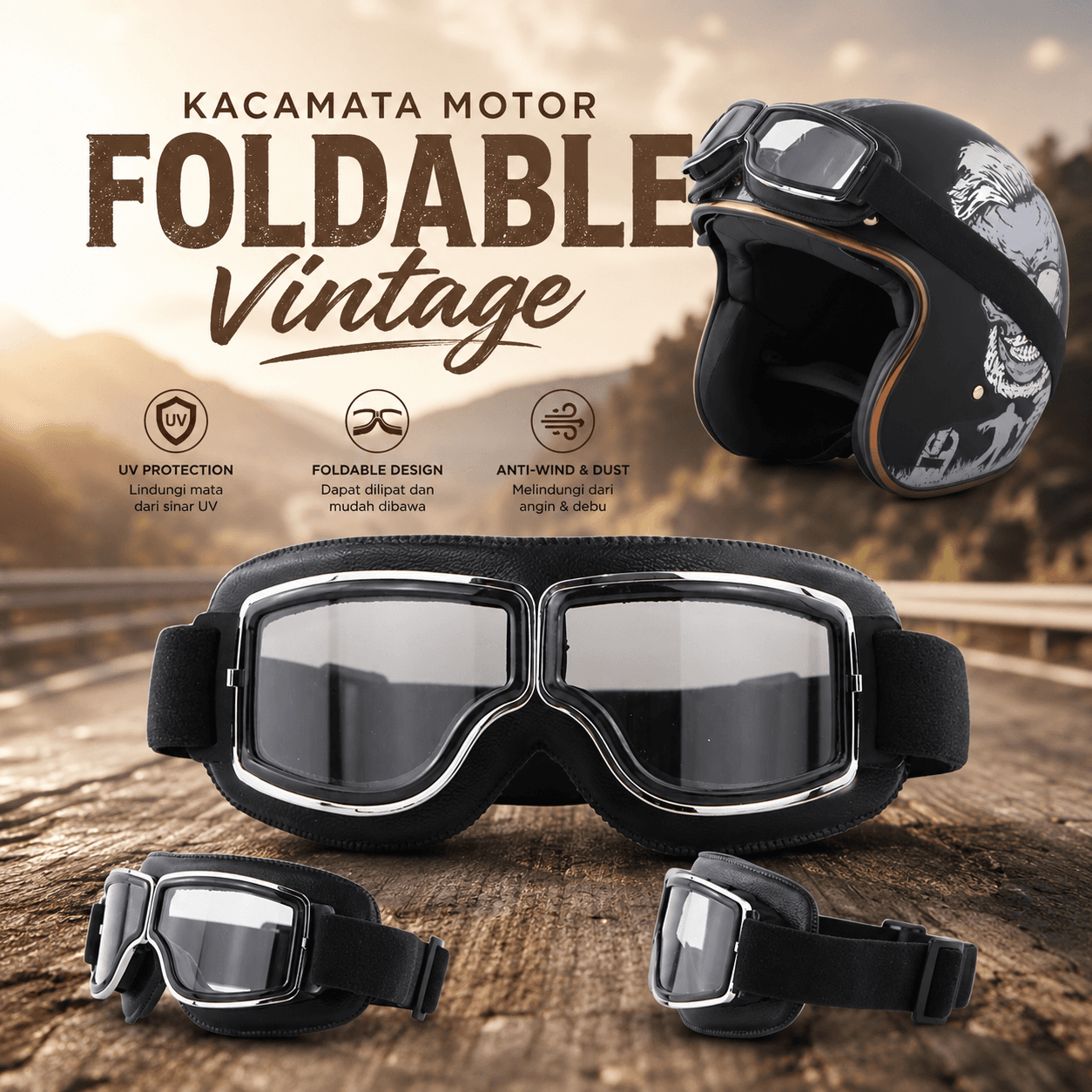 Kacamata Motor Motorcycle Safety Goggles Foldable Vintage