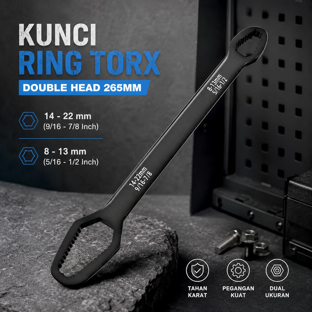 Kunci Ring Universal Torx Wrench Double Head 8mm 8-22mm 265mm