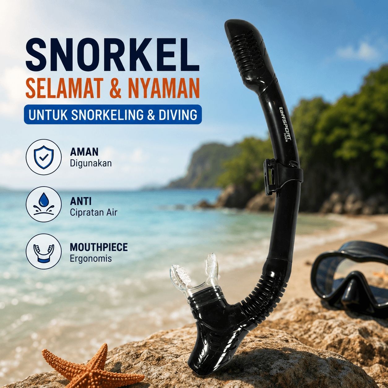 Selang Snorkeling Menyelam Scuba Diving - TaffSPORT Snorkel Selang Snorkeling Menyelam Scuba Diving - M8018 CS08BK_HITAM Selang Snorkeling Menyelam Scuba Diving - TaffSPORT Snorkel Selang Snorkeling Menyelam Scuba Diving - M8018 CS08BK_HITAM