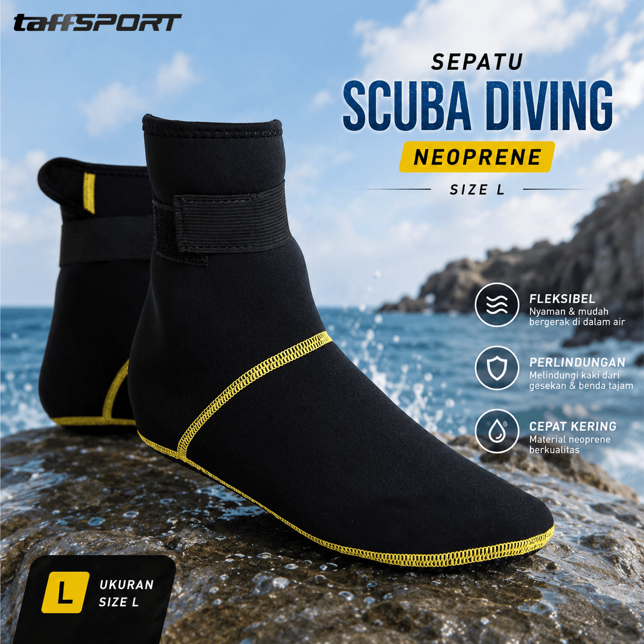 Sepatu Scuba Diving Neoprene Shoes Water Resistant - TaffSPORT Sepatu Scuba Diving Neoprene Shoes Water Resistant - DS-102 SEB5BK_L_HITAM Sepatu Scuba Diving Neoprene Shoes Water Resistant - TaffSPORT Sepatu Scuba Diving Neoprene Shoes Water Resistant - DS-102 SEB5BK_L_HITAM