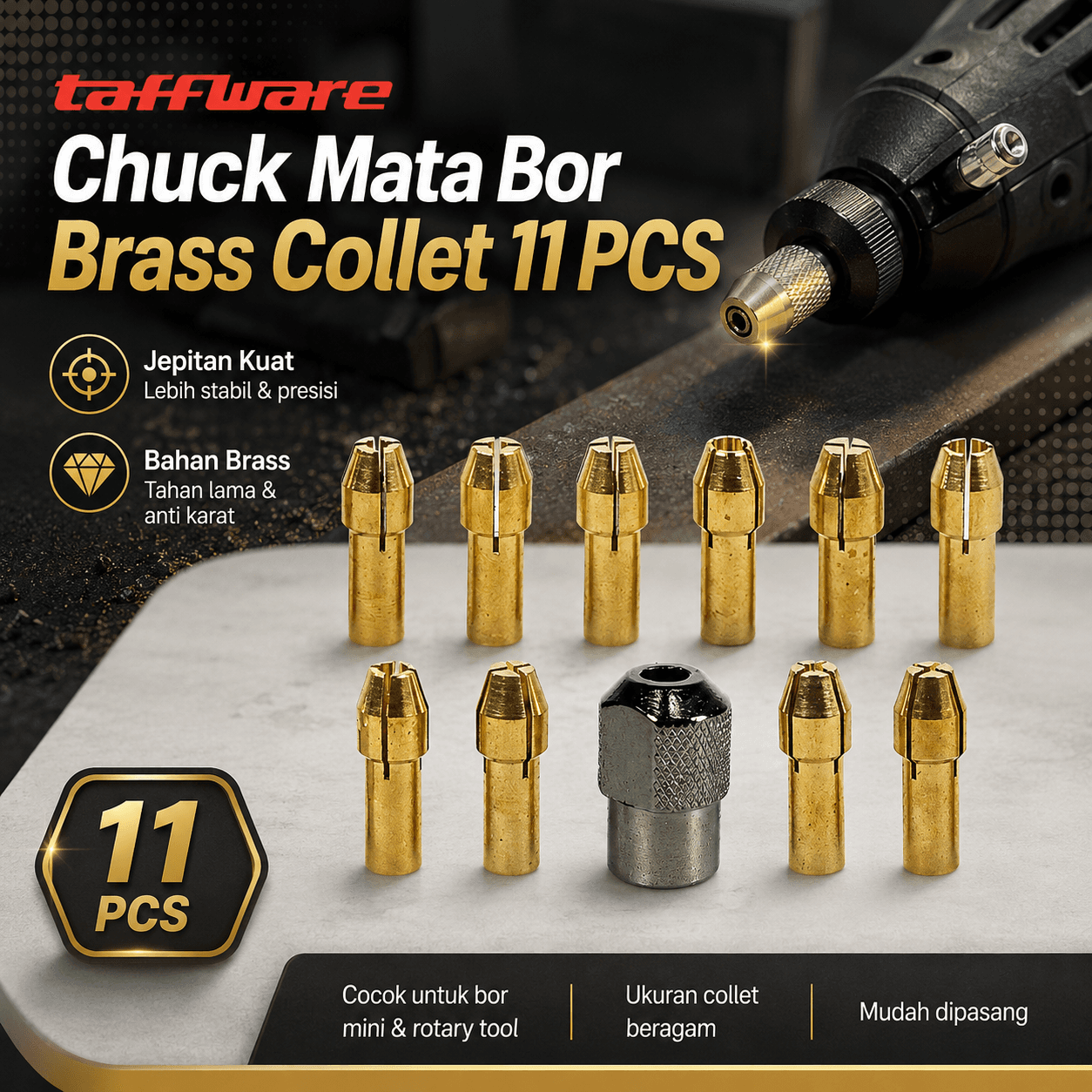 Chuck Mata Bor Drill Brass Collet 11 PCS