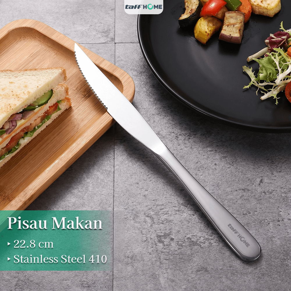 Pisau Makan Gerigi Stainless Steel 410 Dinner Knife - TaffHOME Pisau Makan Gerigi Stainless Steel 410 Dinner Knife - 410S HASESV_22.8X1.9CM_SILVER Pisau Makan Gerigi Stainless Steel 410 Dinner Knife - TaffHOME Pisau Makan Gerigi Stainless Steel 410 Dinner Knife - 410S HASESV_22.8X1.9CM_SILVER