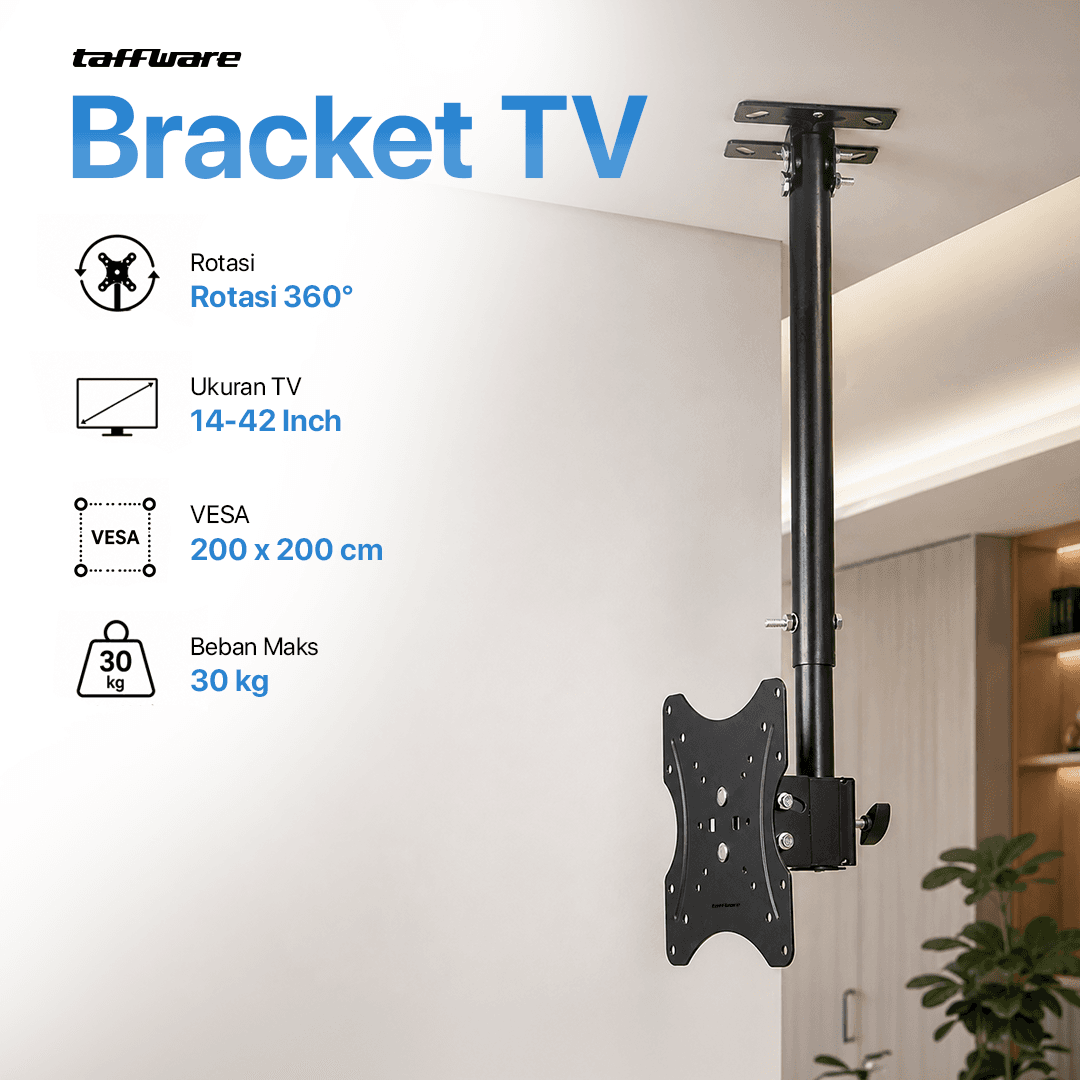 Bracket TV 360 Rotating Hanger VESA 200 x 200 14-42 Inch TV - Taffware Bracket TV 360 Rotating Hanger VESA 200 x 200 14-42 Inch TV - JT-01 BV01BK_HITAM Bracket TV 360 Rotating Hanger VESA 200 x 200 14-42 Inch TV - Taffware Bracket TV 360 Rotating Hanger VESA 200 x 200 14-42 Inch TV - JT-01 BV01BK_HITAM