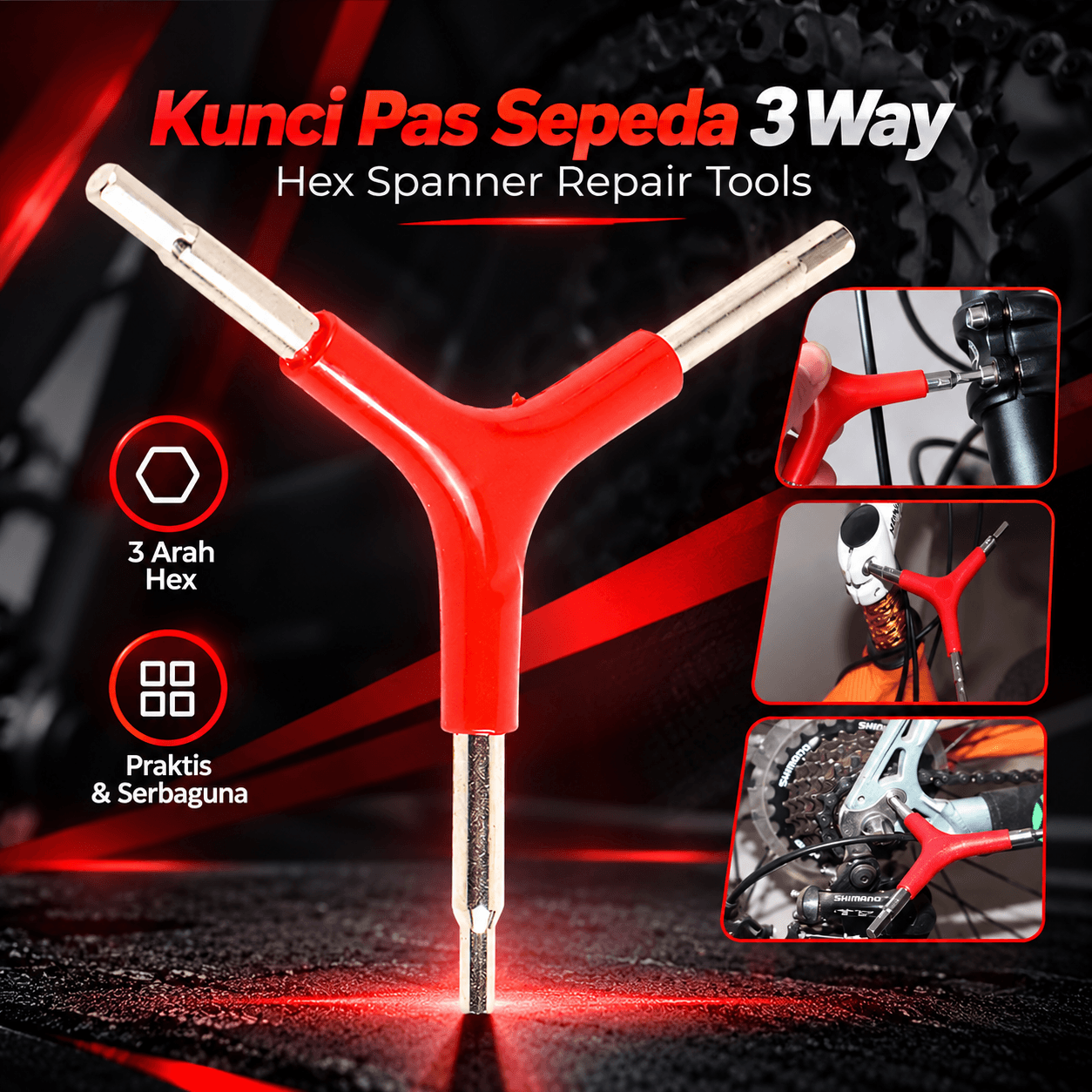 Kunci Pas Sepeda 3 Way Hex Spanner Repair Tools
