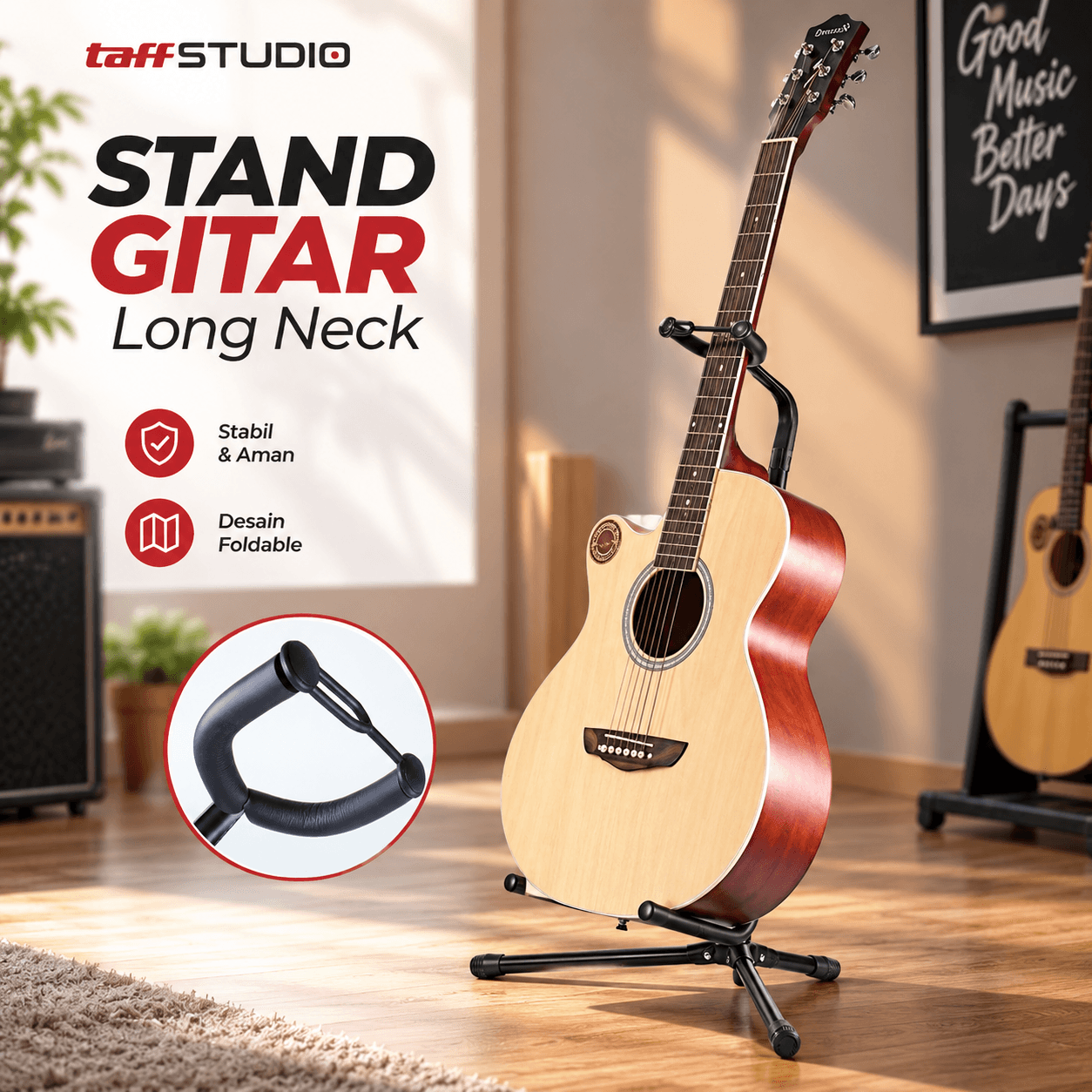 Stand Gitar Long Neck Adjustable Guitar Stand Aluminium