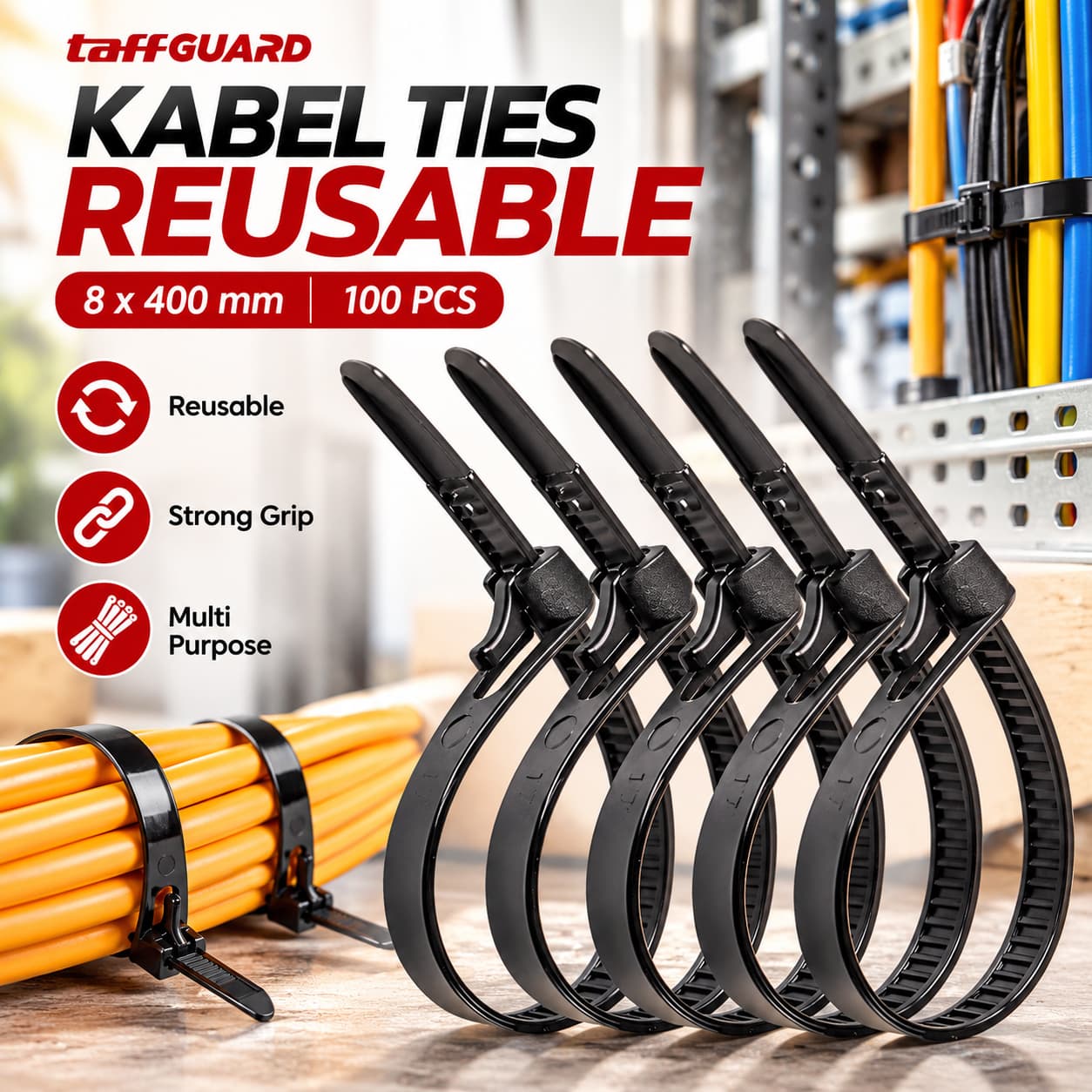 Kabel Ties Zip Cable Organizer Reusable 8x400mm 100 PCS